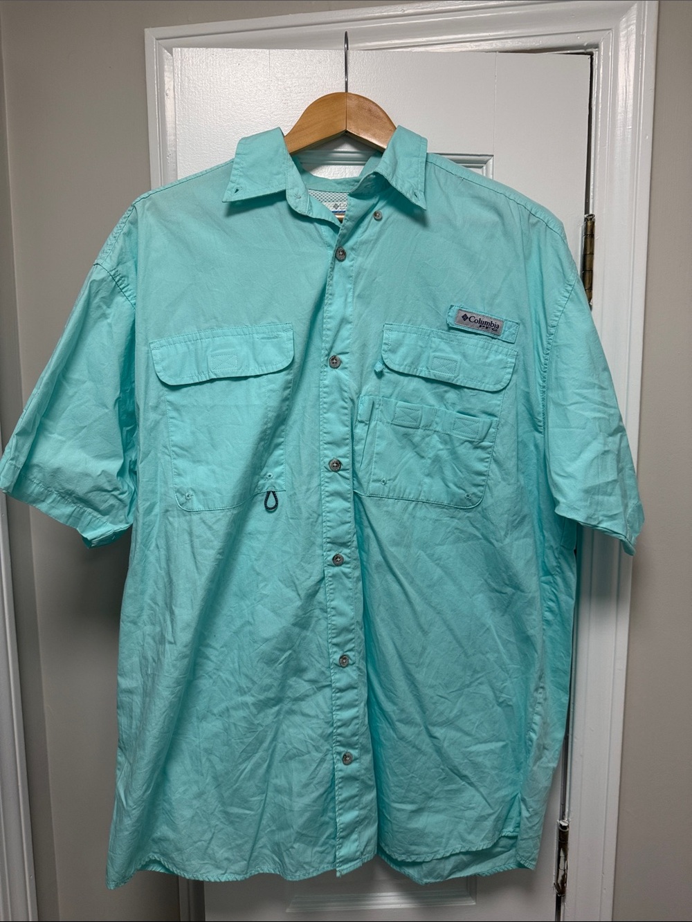 Columbia Men's Short Sleeve Button-Down Shirt - Aqua/Turquoise